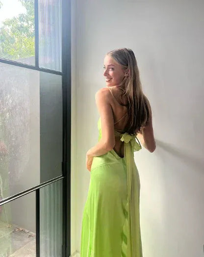 Elegant Sheath Spaghetti Straps Backless Floor-Length Prom Dress
