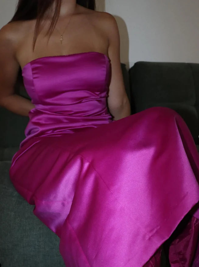 Elegant Sheath Strapless Sleeveless Lace Up Floor-Length Prom Dress
