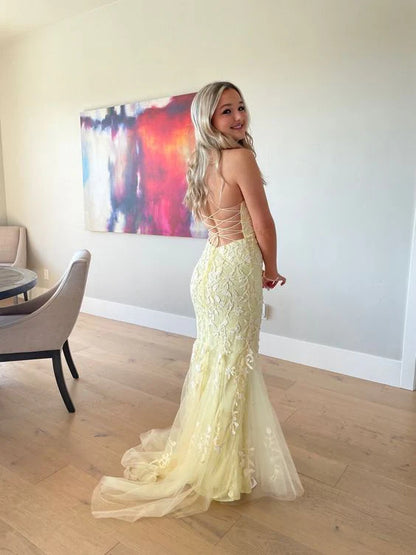 Elegant Sheath Strapless Sleeveless Lace Up Sweep/Brush Train Prom Dress