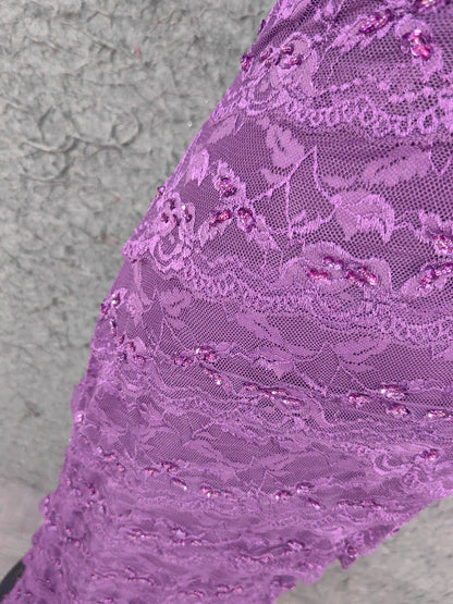Elegant Sheath V-neck Cap-sleeved Lace Deep Purple Maxi Prom Dress for Women Ready to Ship