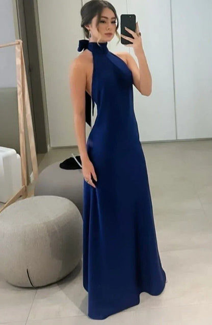 Elegant Slim Off Shoulder Sleeveless Pleated Satin Floor-Length Evening Dress
