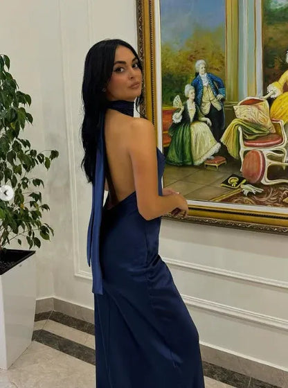 Elegant Slim Off Shoulder Sleeveless Pleated Satin Floor-Length Evening Dress