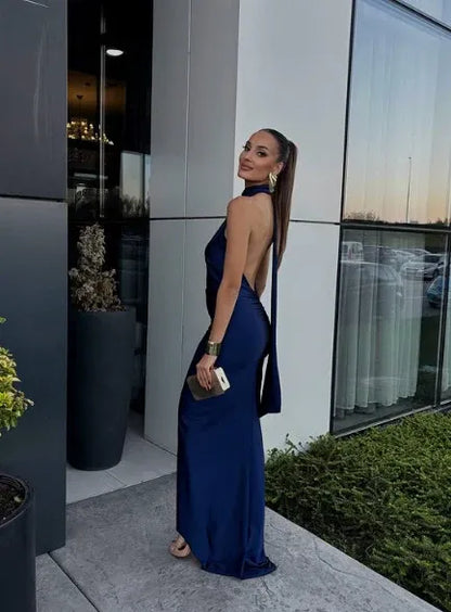 Elegant Slim Off Shoulder Sleeveless Pleated Satin Floor-Length Evening Dress