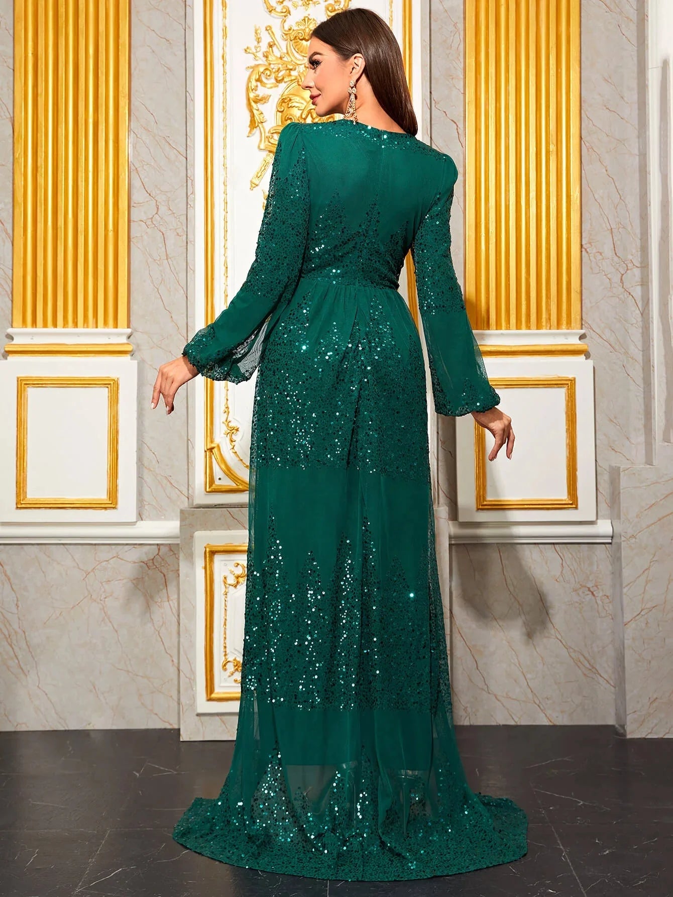 Elegant Slit Formal Dress with Sleeves