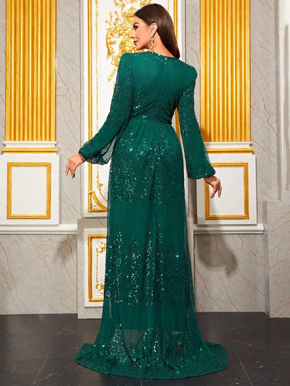 Elegant Slit Formal Dress with Sleeves