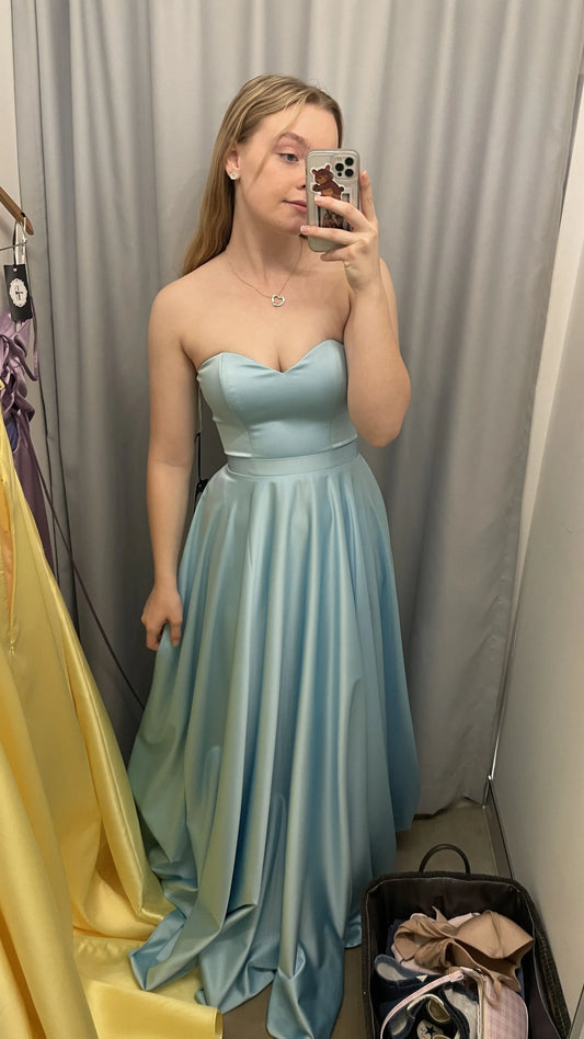 Elegant Strapless Sweetheart Satin A Line Floor Length Prom Dress