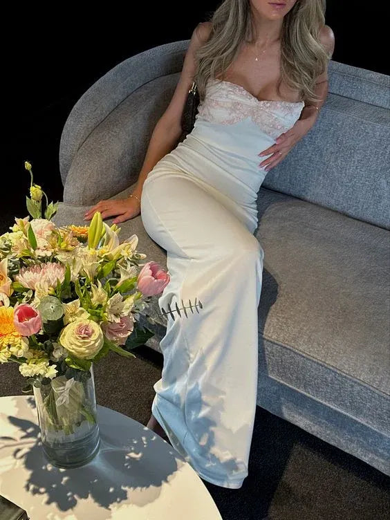 Elegant Sweetheart Sleeveless Bodycon Flower Satin Floor-Length Prom Dress
