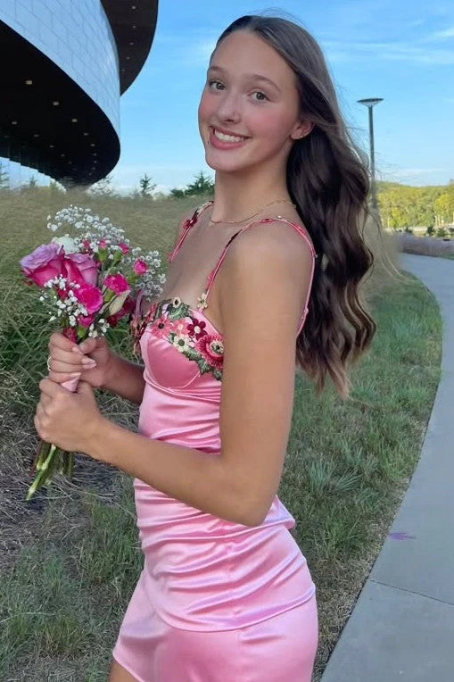 Elegant Tight Spaghetti Straps Sleeveless Lace Up Short-Mini Homecoming Dress