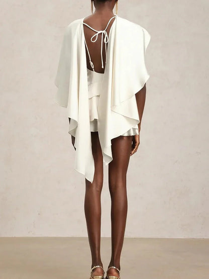 Elegant A-Line Asymmetric Draped Ruffled Chic White Mini Homecoming Dress