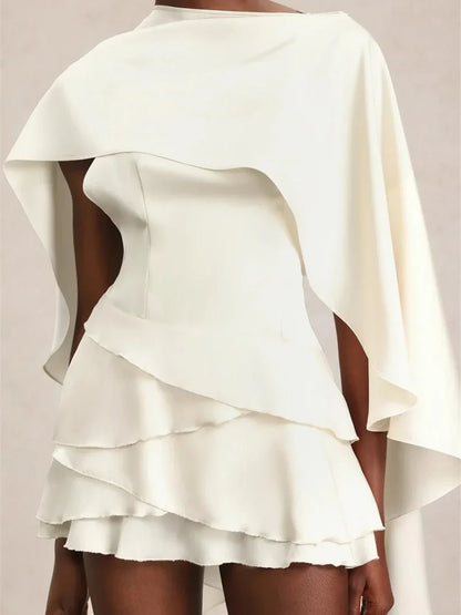 Elegant A-Line Asymmetric Draped Ruffled Chic White Mini Homecoming Dress