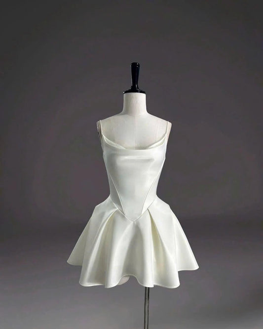 Elegant A-Line Cowl Neck Playful Structured Ivory Mini Homecoming Dresses