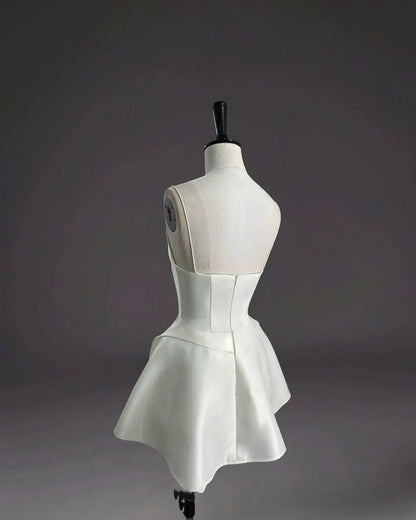 Elegant A-Line Cowl Neck Playful Structured Ivory Mini Homecoming Dresses