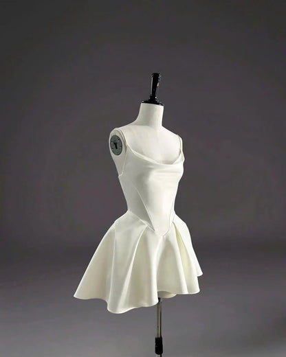Elegant A-Line Cowl Neck Playful Structured Ivory Mini Homecoming Dresses