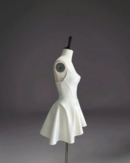 Elegant A-Line Cowl Neck Playful Structured Ivory Mini Homecoming Dresses