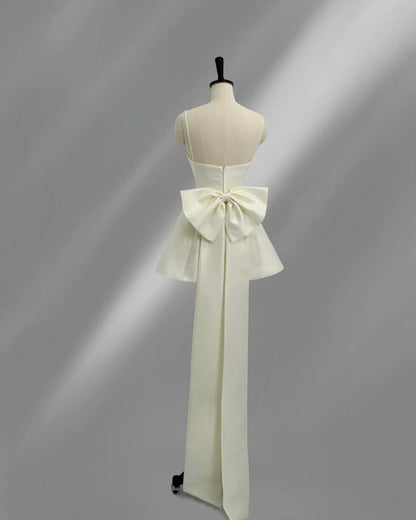Elegant A-Line Spaghetti Straps Big Bow Back Taffeta Ivory Mini Homecoming Dress