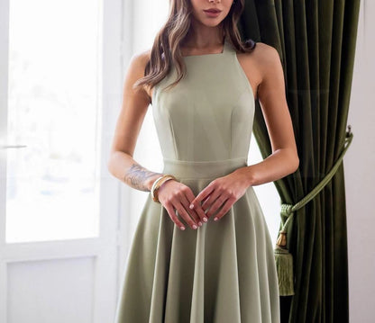 Elegant A-Line Square Halter Open Back Tie Lavender Midi Prom Dress For Women