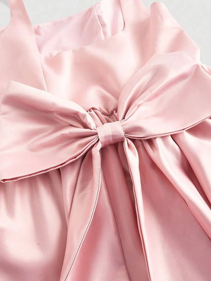 Elegant A-Line Square Neck Bow-Back Flared Pink Mini Homecoming Dress