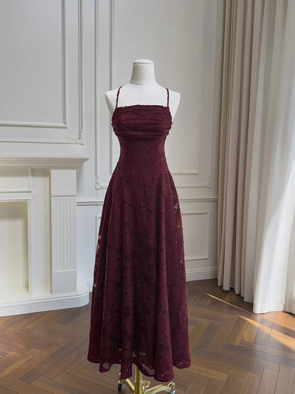 Elegant A-Line Square Neck Sleeveless Crisscross Back Burgundy Floor-Length Evening Gown