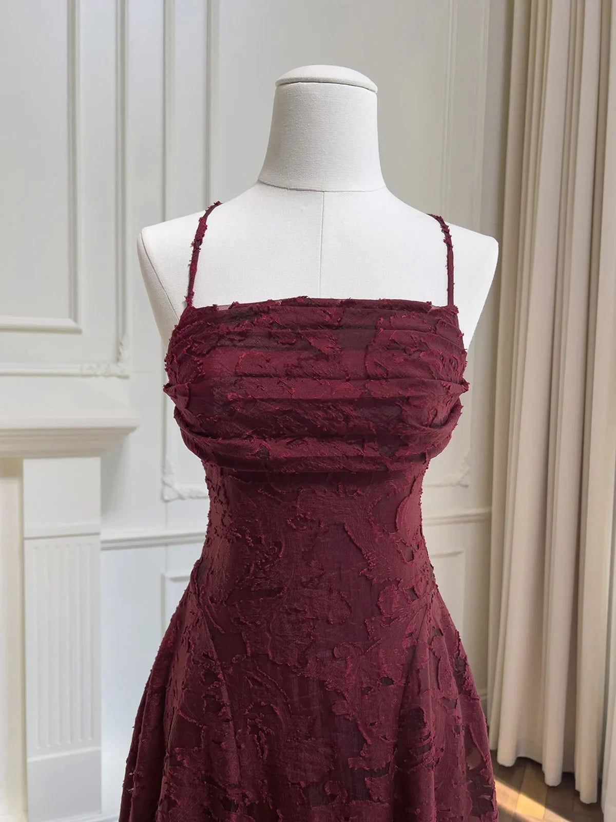 Elegant A-Line Square Neck Sleeveless Crisscross Back Burgundy Floor-Length Evening Gown