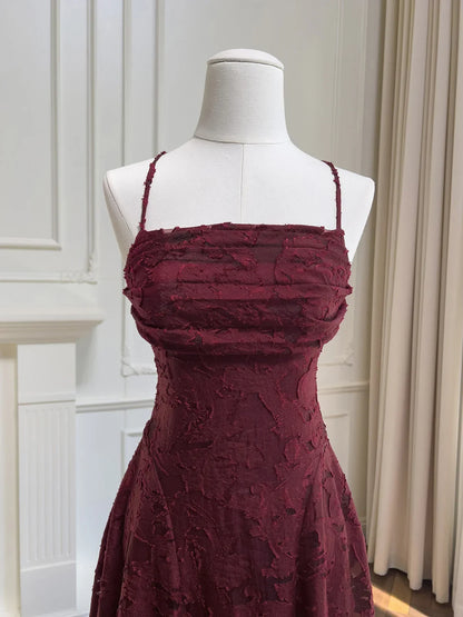 Elegant A-Line Square Neck Sleeveless Crisscross Back Burgundy Floor-Length Evening Gown