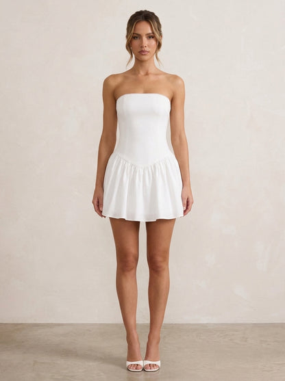 Elegant A-Line Strapless Ruffled White Mini Homecoming Dress Ready To Ship
