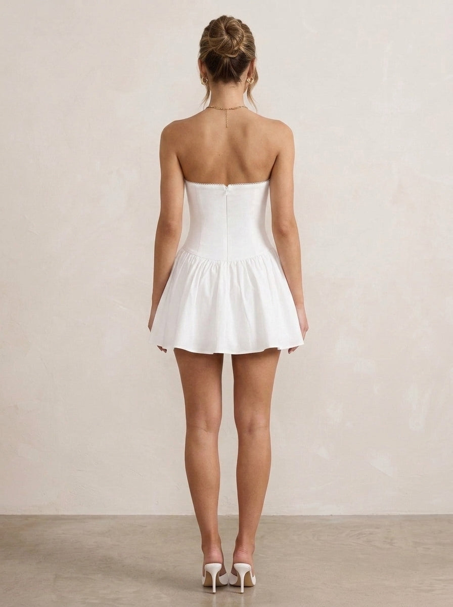 Elegant A-Line Strapless Ruffled White Mini Homecoming Dress Ready To Ship