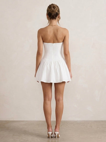Elegant A-Line Strapless Ruffled White Mini Homecoming Dress Ready To Ship