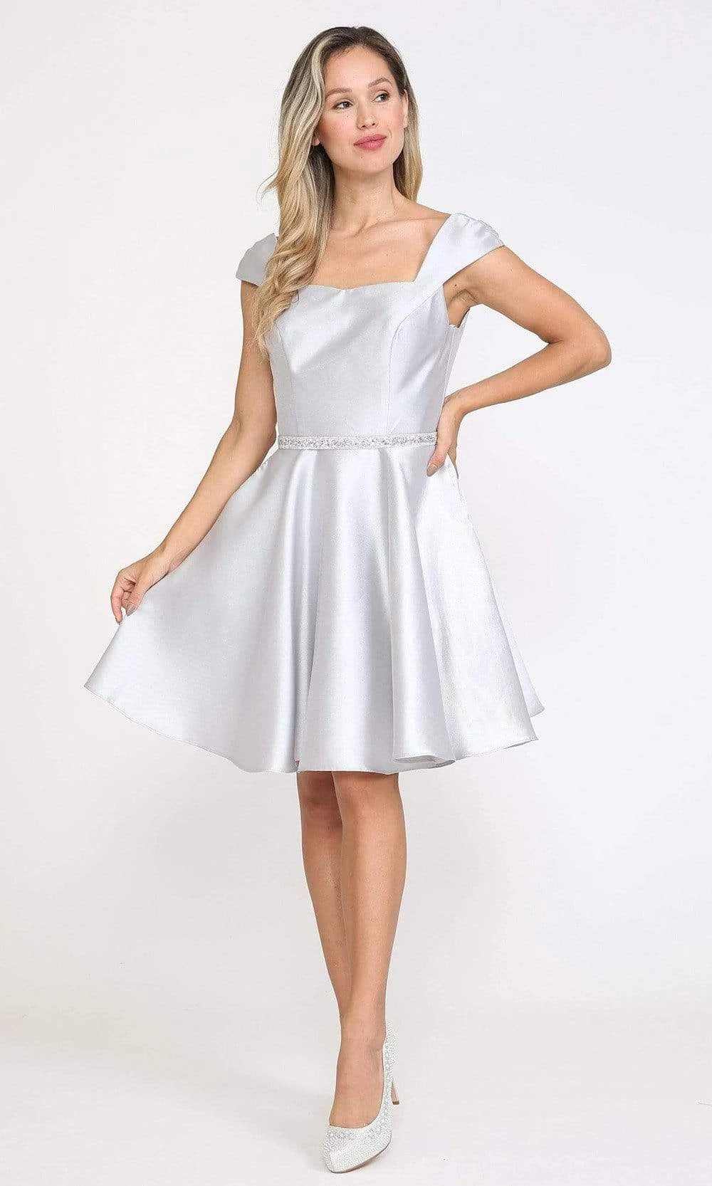 Elegant A-Line Sweetheart Cap Sleeve Beaded Waist White Short Homecoming Dress With Pockets