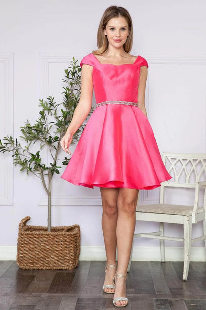 Elegant A-Line Sweetheart Cap Sleeve Beaded Waist White Short Homecoming Dress With Pockets