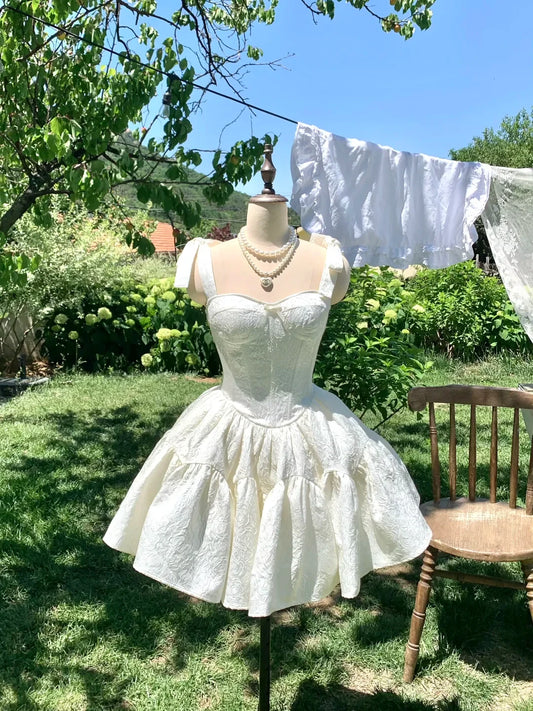 Elegant A-Line Sweetheart Puffy Textured Corset Ivory Mini Homecoming Dresses