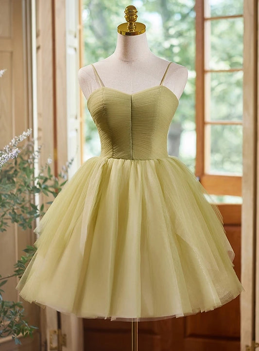 Elegant A-Line Sweetheart Ruched Layered Tulle Sage Green Short Homecoming Dresses