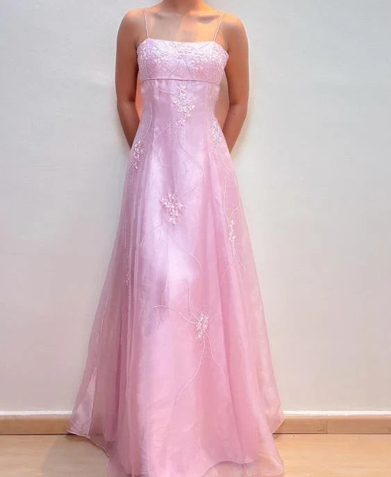 Elegant A-Line Sweetheart Sleeveless Embroidered Backless Pastel Pink Floor-Length Women's Evening Gown