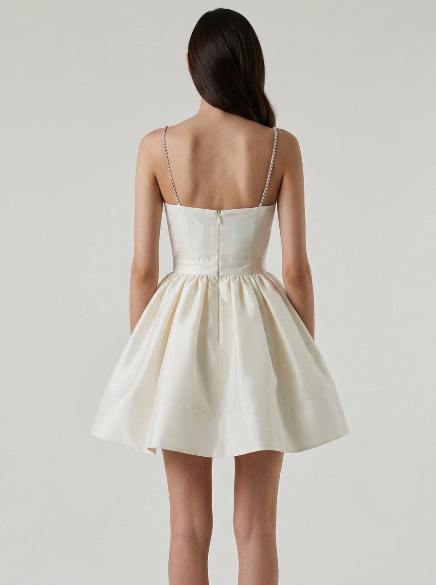 Elegant A-Line Sweetheart Spaghetti Strap Pleated Ivory Mini Homecoming Dress
