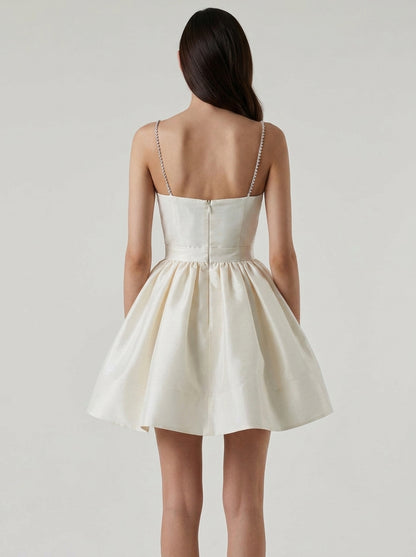 Elegant A-Line Sweetheart Spaghetti Strap Pleated Ivory Mini Homecoming Dress