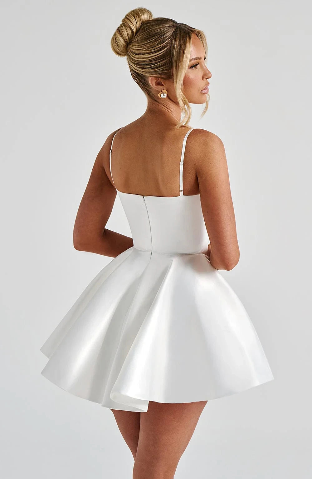 Elegant A-Line V Neck Flared satin Ivory Mini Homecoming Dress Ready To Ship