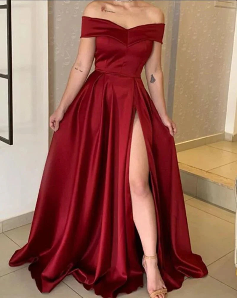 Elegant A-line Strapless Split Floor Length Prom Dress