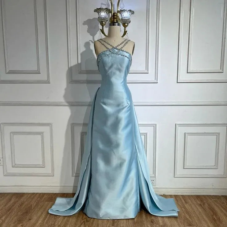 Gorgeous Ball Gown Off the Shoulder Sleeveless Satin Pleated Sweep Train Evening Dress