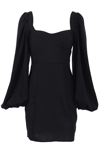 Elegant Bodycon Sweetheart Bishop Sleeve Black Mini Homecoming Dress For Ladies