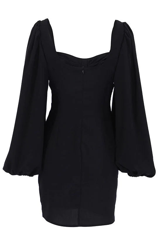 Elegant Bodycon Sweetheart Bishop Sleeve Black Mini Homecoming Dress For Ladies