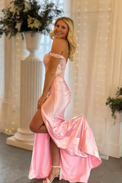 Elegant Mermaid/Trumpet Off the Shoulder Sleeveless Appliques Sweep/Brush Train Prom Dress