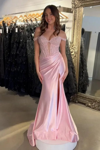 Elegant Mermaid/Trumpet Off the Shoulder Sleeveless Appliques Sweep/Brush Train Prom Dress