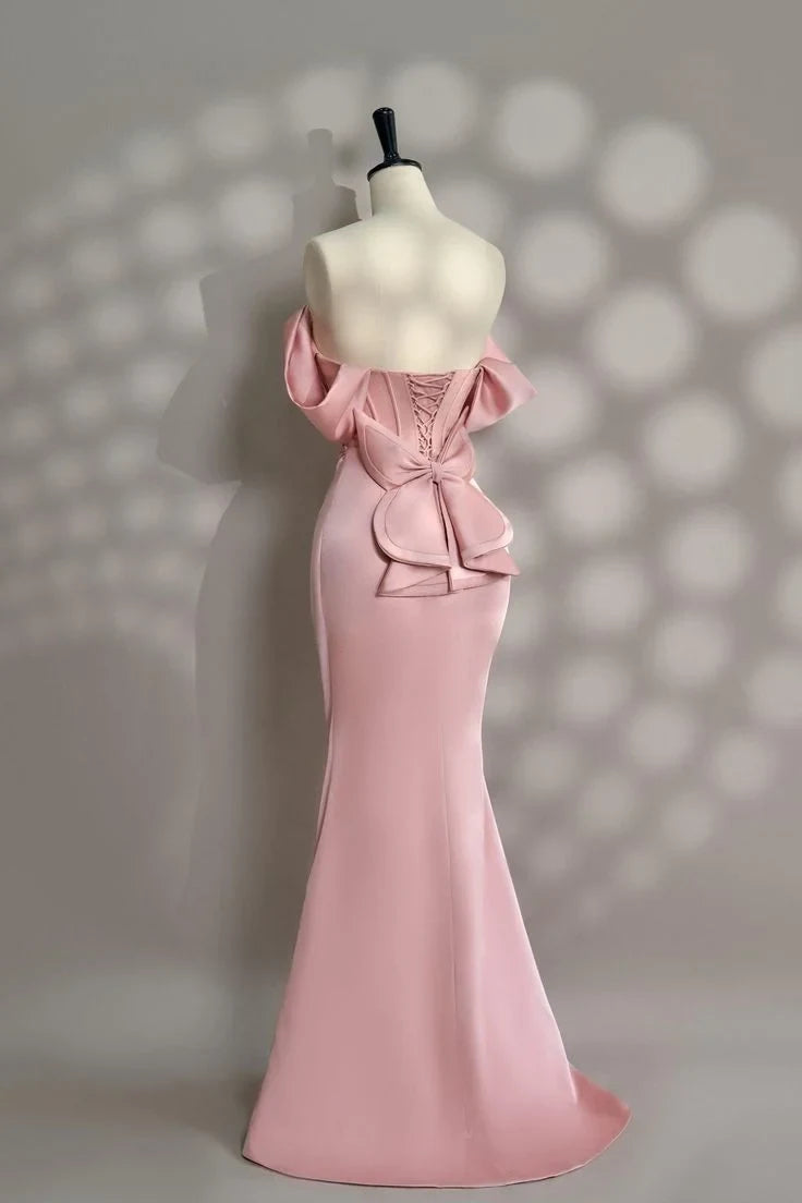 Elegant Mermaid Off-Shoulder Draped Corset Blush Pink Floor-Length Evening Gown