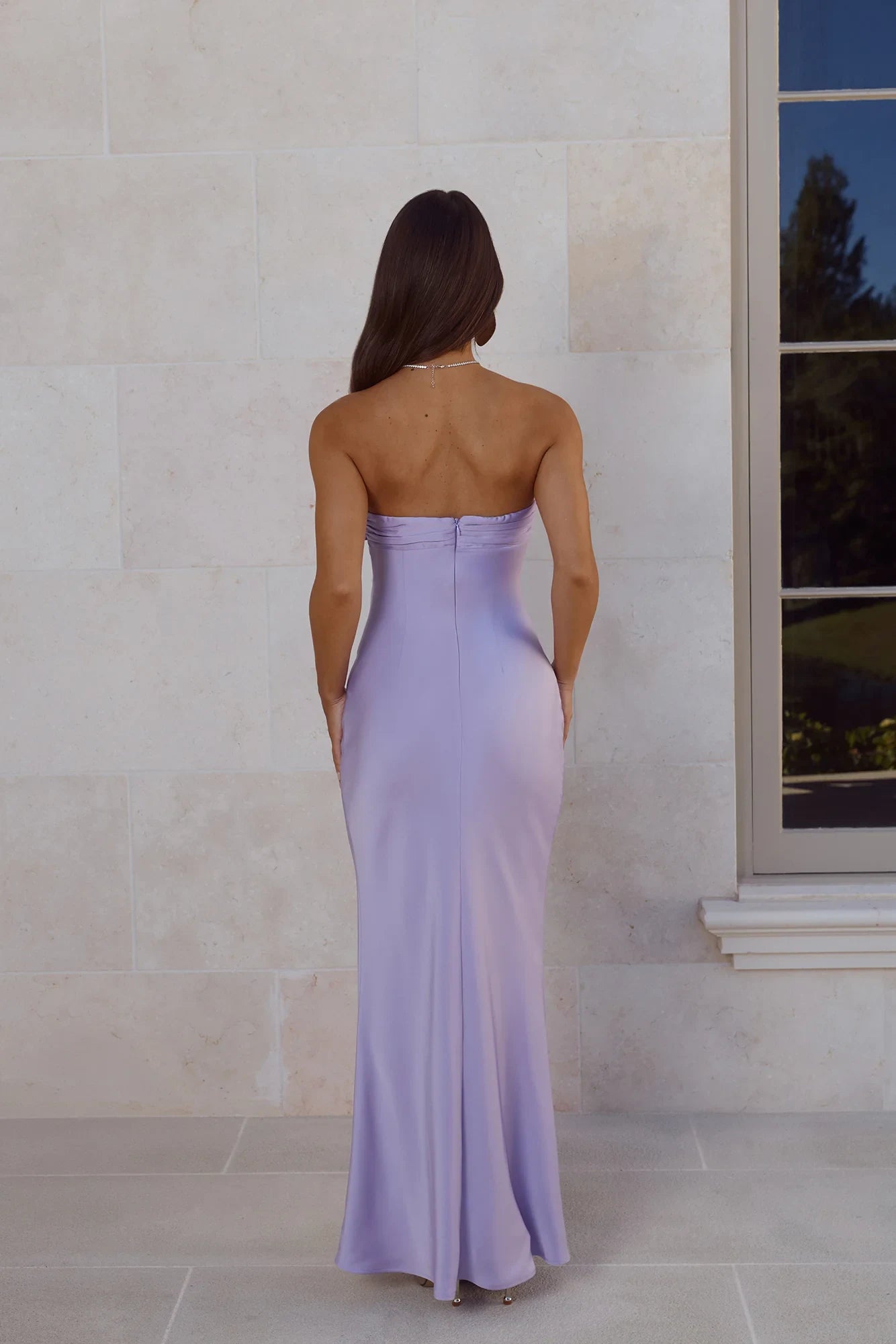 Elegant Mermaid Strapless Twist Front Keyhole Lavender Floor-Length Prom Dress