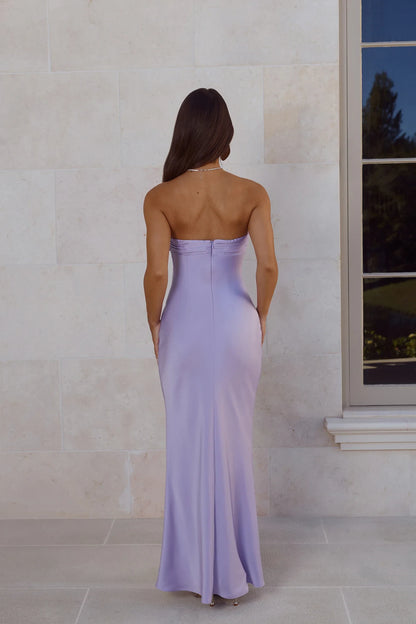 Elegant Mermaid Strapless Twist Front Keyhole Lavender Floor-Length Prom Dress