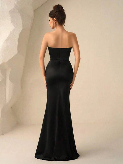 Elegant Mermaid Sweetheart Corset Sequined Ruched Black Floor-Length Prom Dress