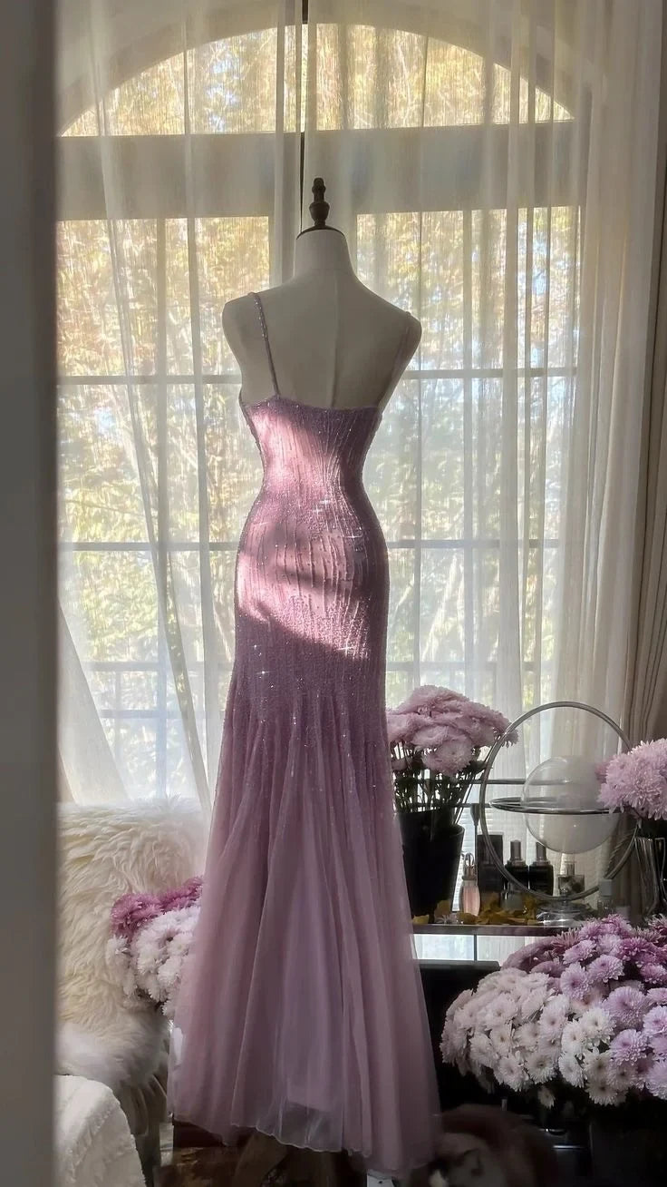 Elegant Mermaid Sweetheart Sleeveless Shimmering Beaded Lavender Floor-Length Evening Gown
