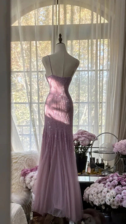 Elegant Mermaid Sweetheart Sleeveless Shimmering Beaded Lavender Floor-Length Evening Gown