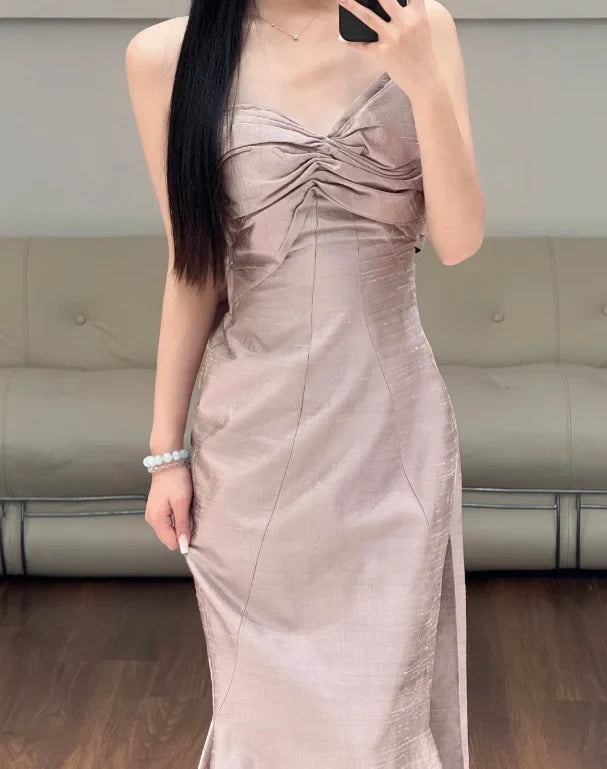 Elegant Mermaid Sweetheart Strapless Ruched Glamorous Dusty Rose Floor-Length Evening Dresses Women's Gown