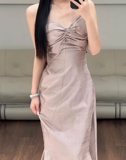 Elegant Mermaid Sweetheart Strapless Ruched Glamorous Dusty Rose Floor-Length Evening Dresses Women's Gown