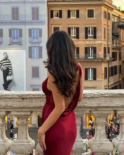 Elegant Sheath Cowl Neck Sleeveless Draped Burgundy Floor-Length Evening Dress